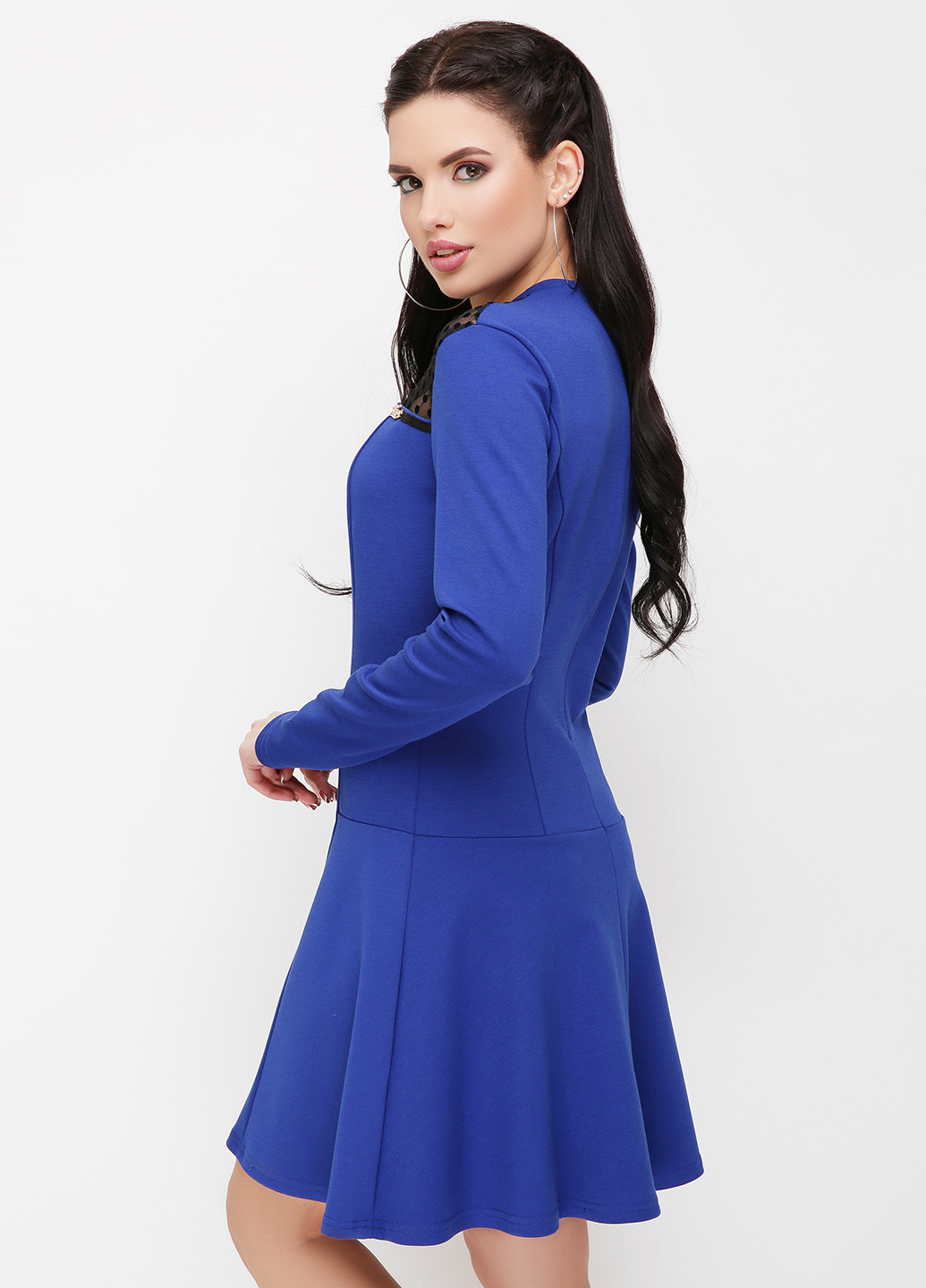 Синее кэжуал платье с длинным рукавом Fashion Up однотонное