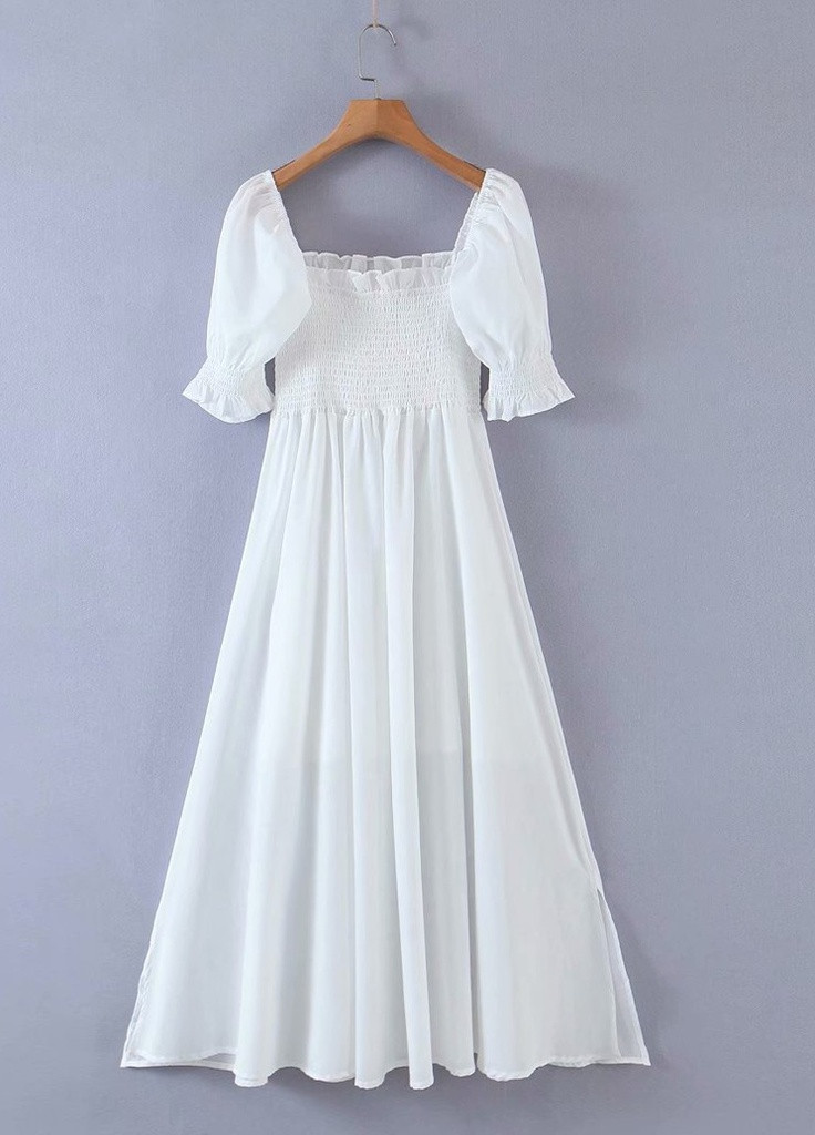 Белое кэжуал платье женское с рюшами wind Berni Fashion однотонное