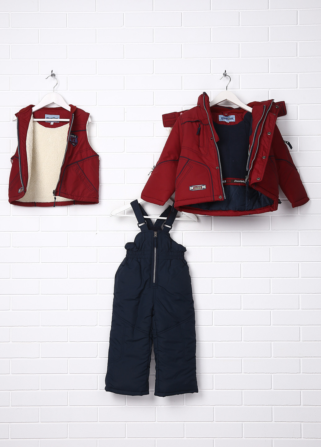 Бордовый зимний комплект (куртка, жилет, полукомбинезон) Danilo