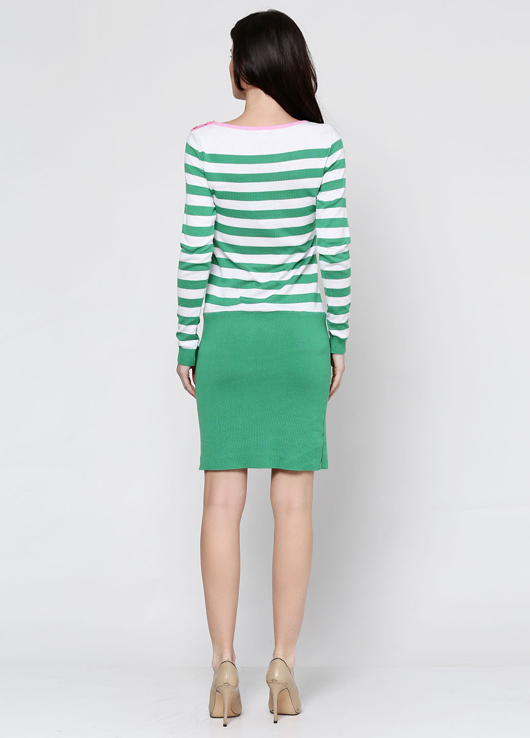 Зелена кежуал сукня з довгим рукавом Simple Wear в смужку