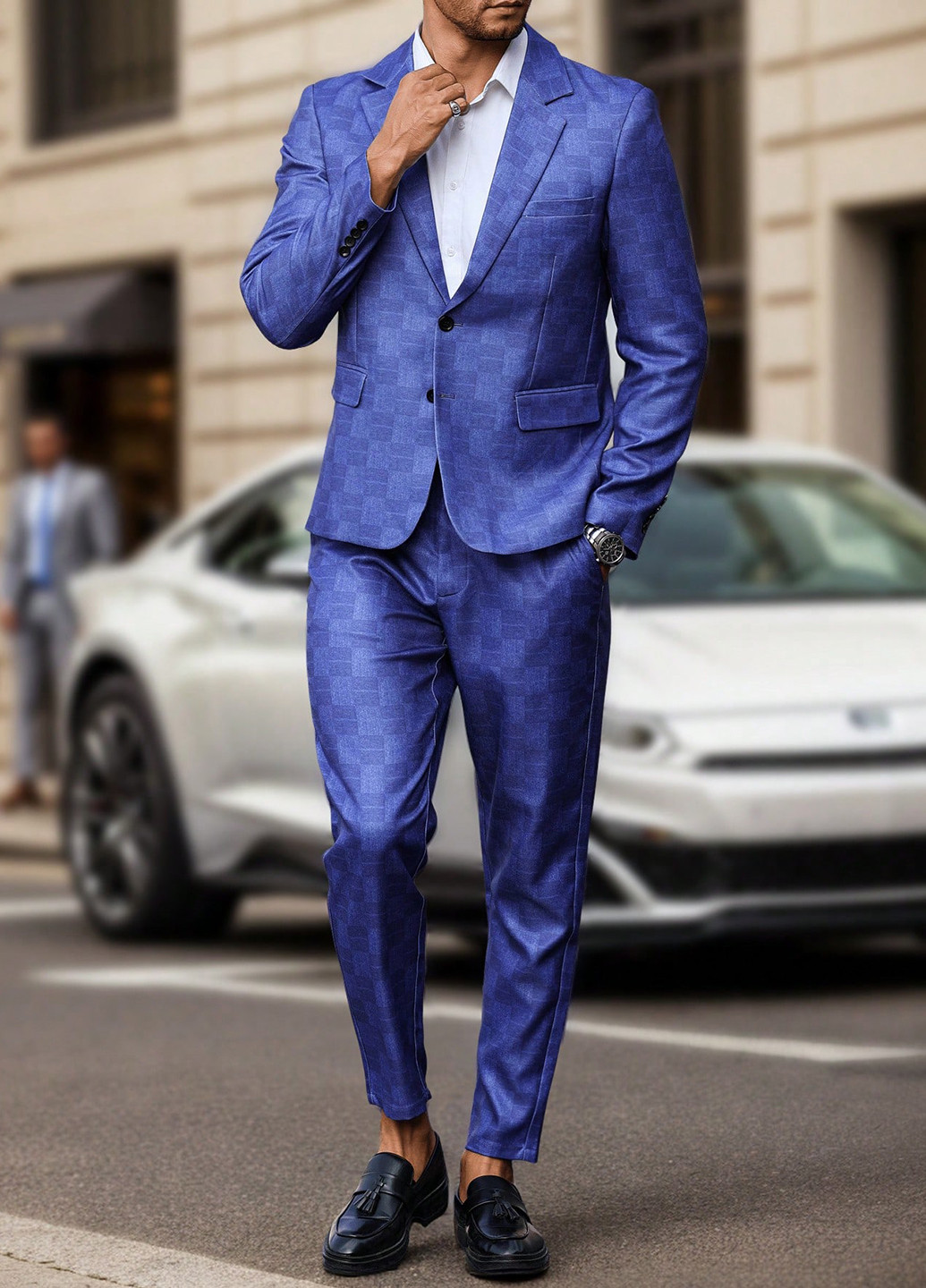 Темно-синий демисезонный костюм (пиджак, брюки) брючный SHEIN