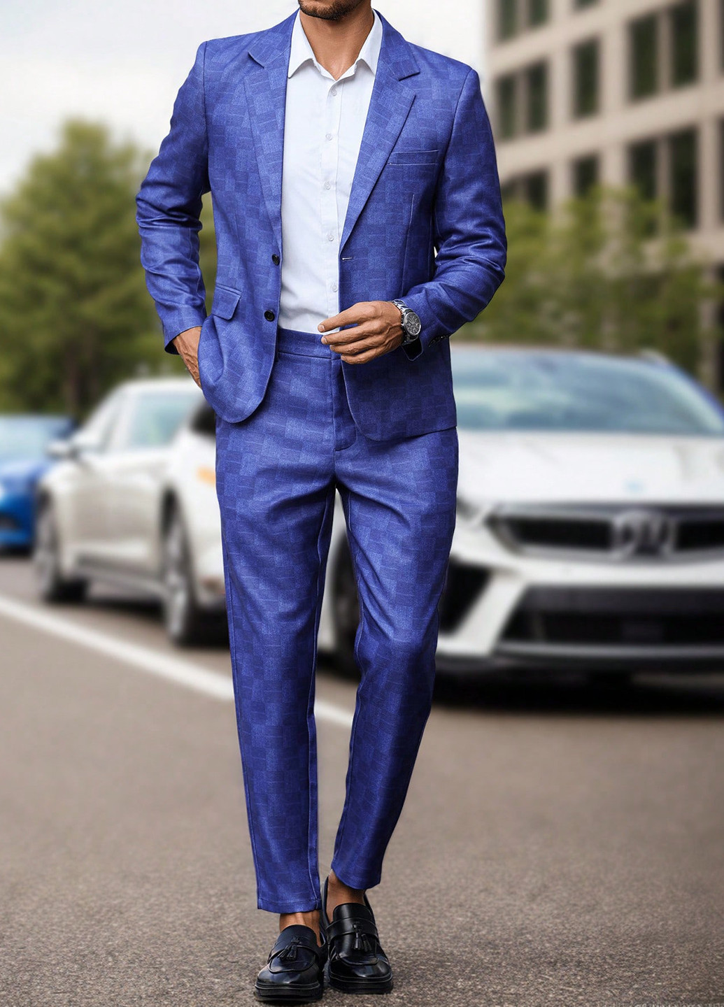 Темно-синий демисезонный костюм (пиджак, брюки) брючный SHEIN