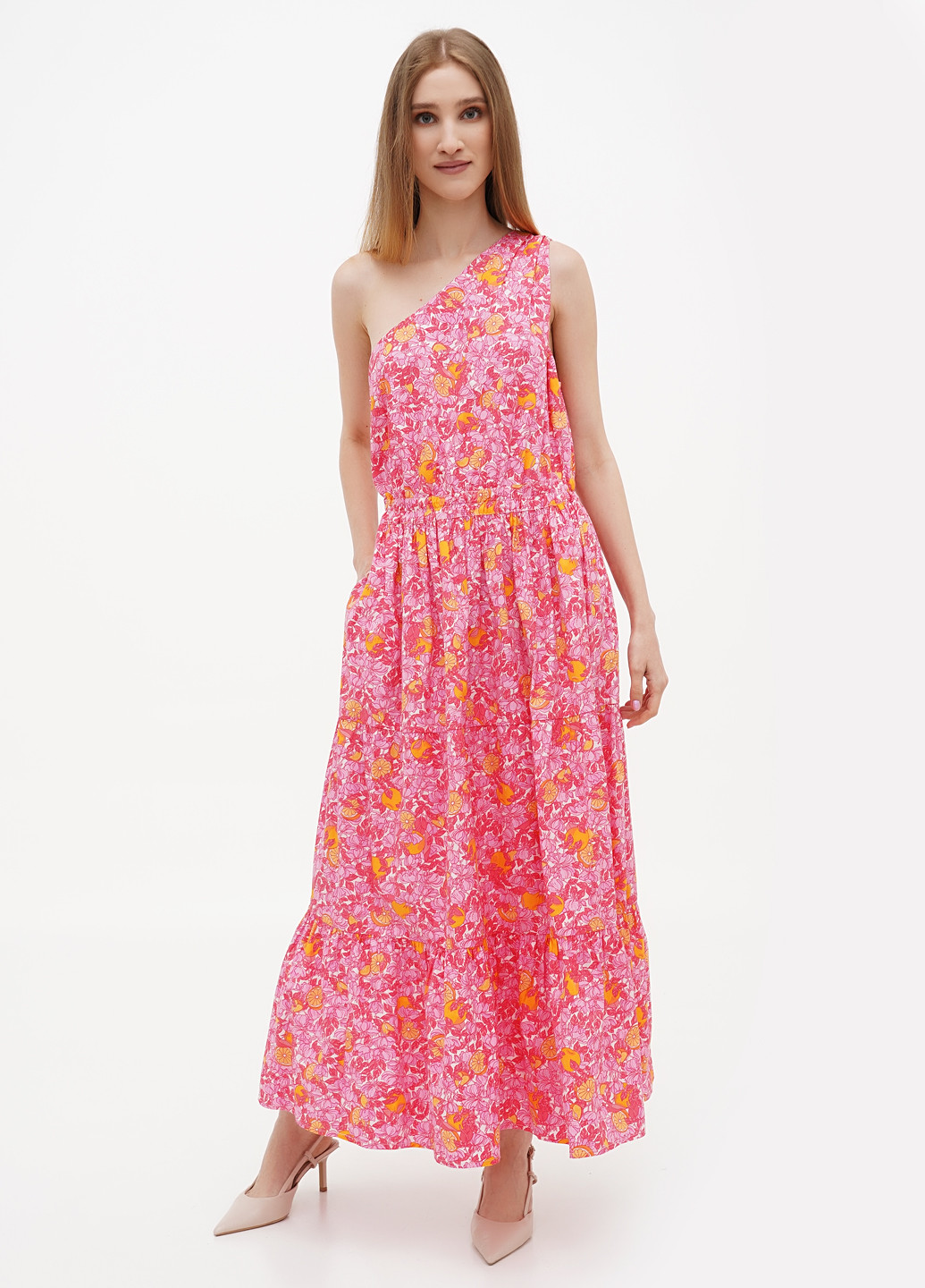 Розовое кэжуал платье на одно плечо J.Crew с цветочным принтом