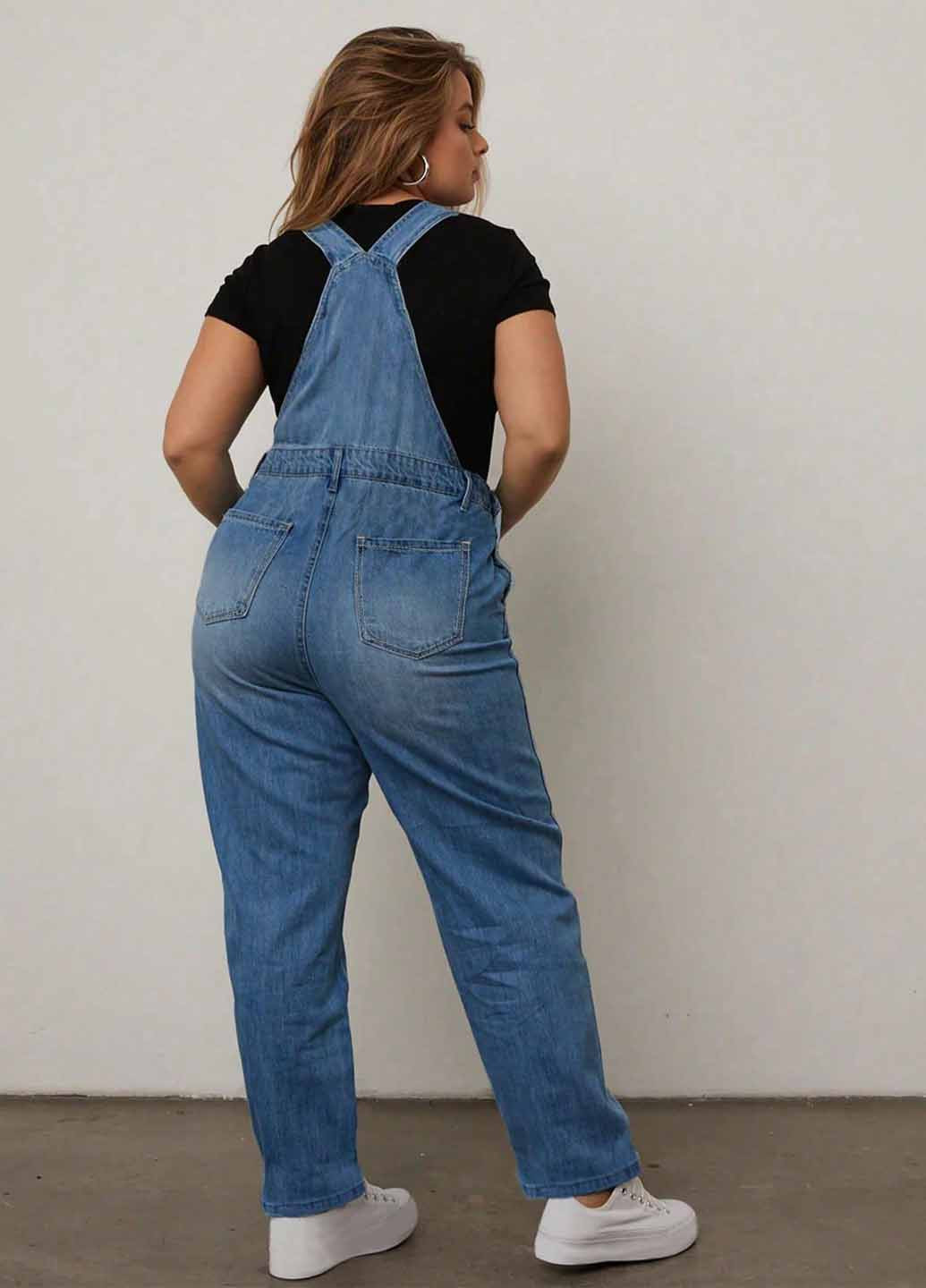 Комбінезон SHEIN комбінезон-брюки однотонний синій джинсовий бавовна, джинс