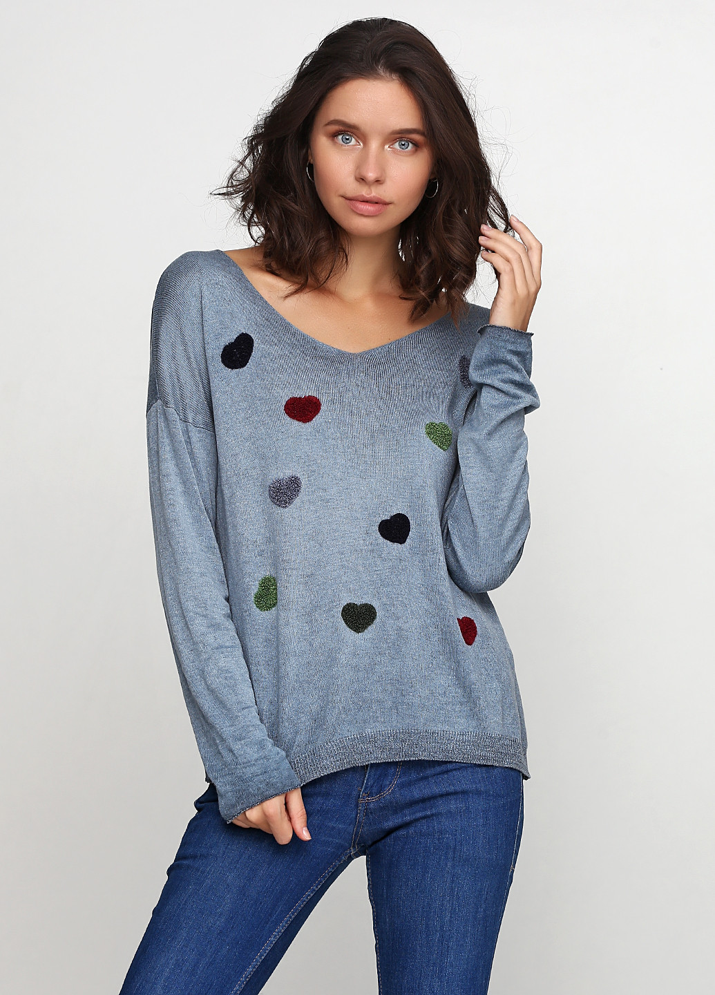 Серо-голубой демисезонный пуловер пуловер Made in Italy