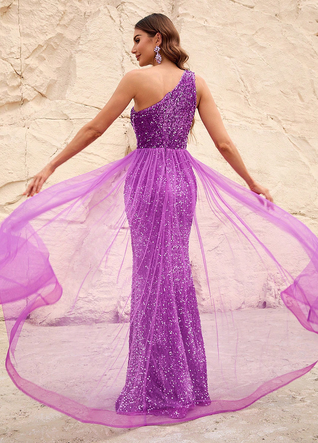 Светло-Фиолетовое вечернее платье годе, на одно плечо SHEIN однотонное