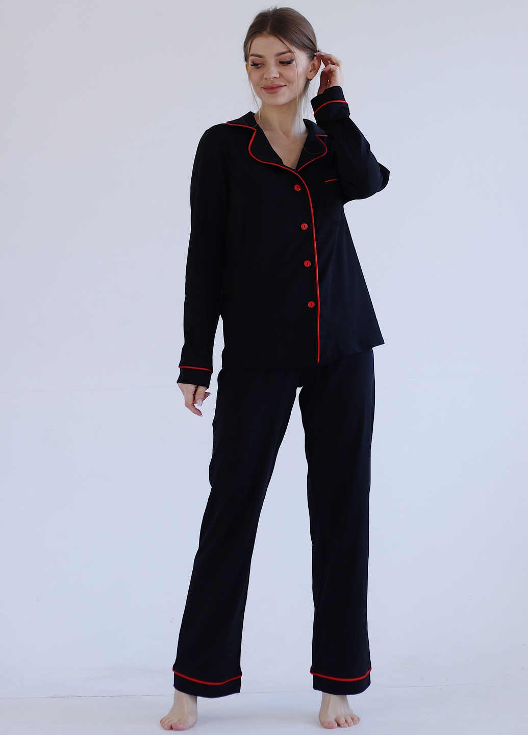 Черная всесезон пижама (рубашка + брюки) рубашка + брюки GorLin