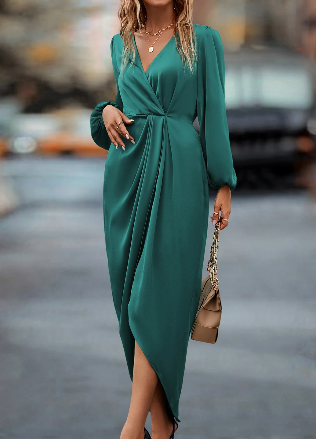 Смарагдова кежуал, вечірня сукня на запах SHEIN однотонна