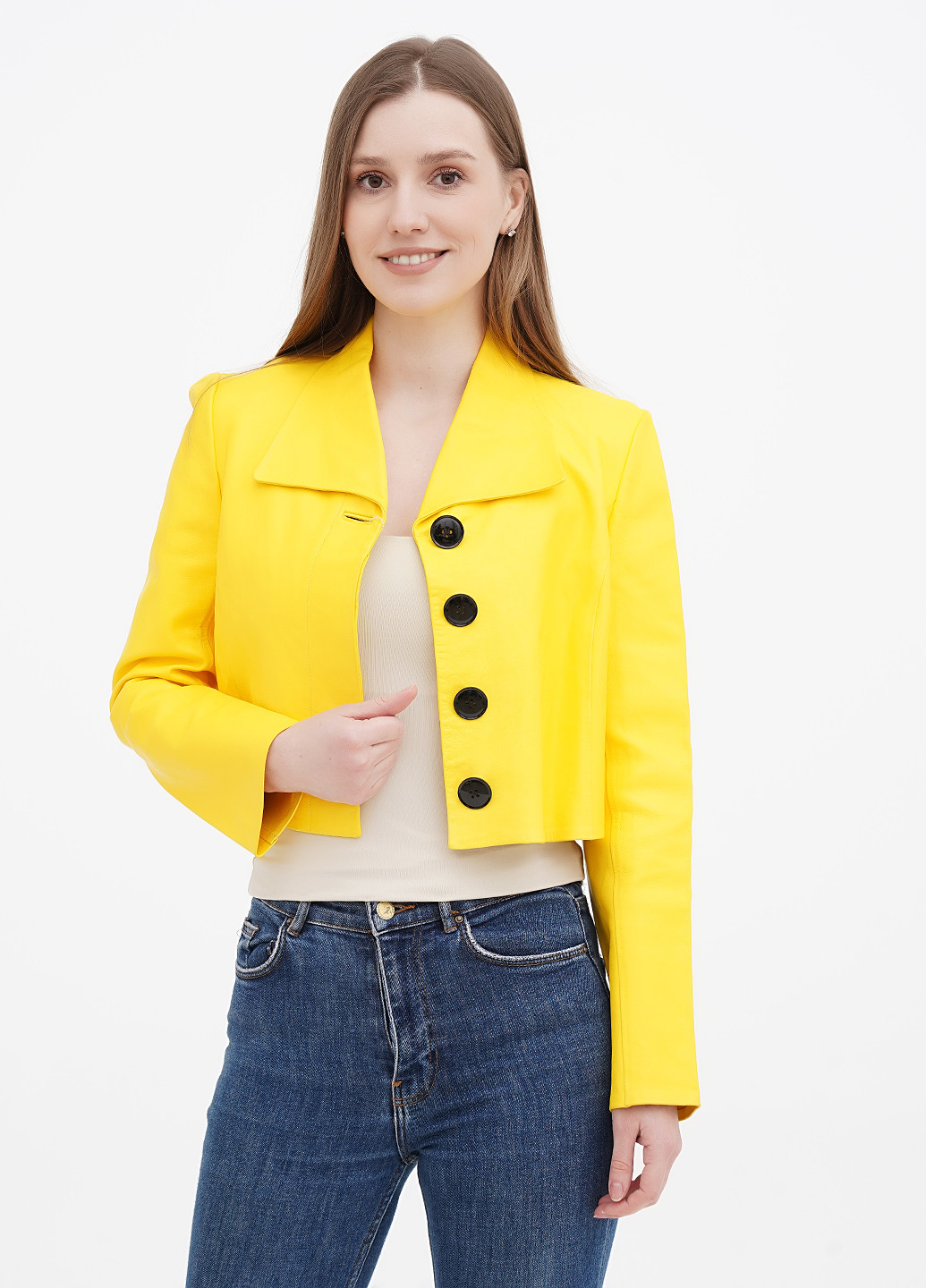 Желтый женский жакет кожаный Ralph Lauren однотонный - демисезонный