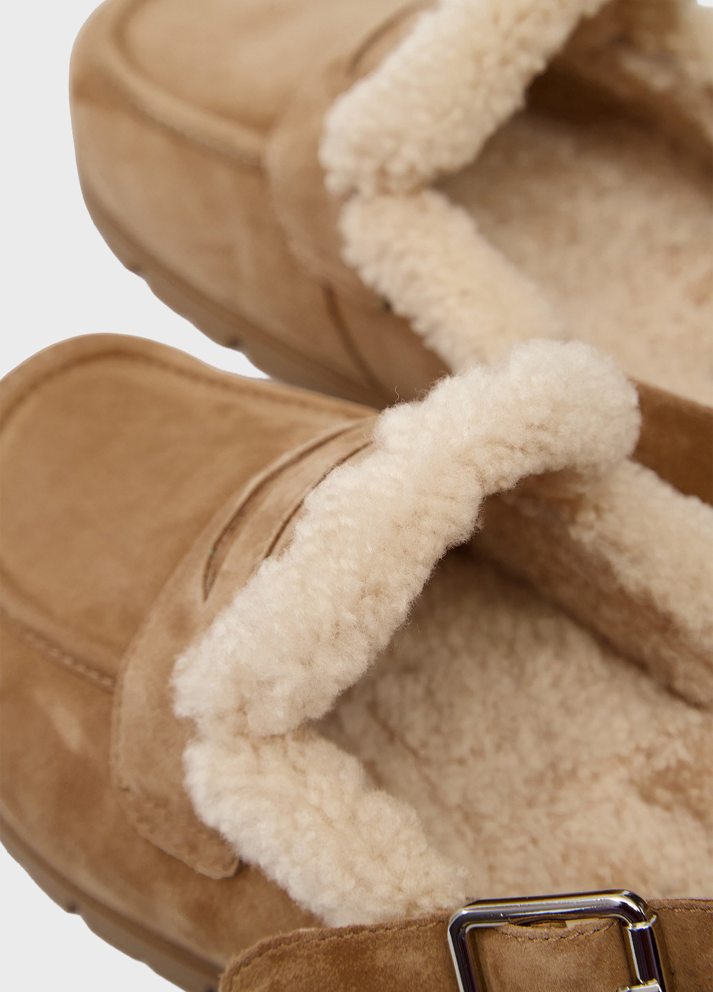 Коричневые сабо PRPY без каблука с мехом, с пряжкой