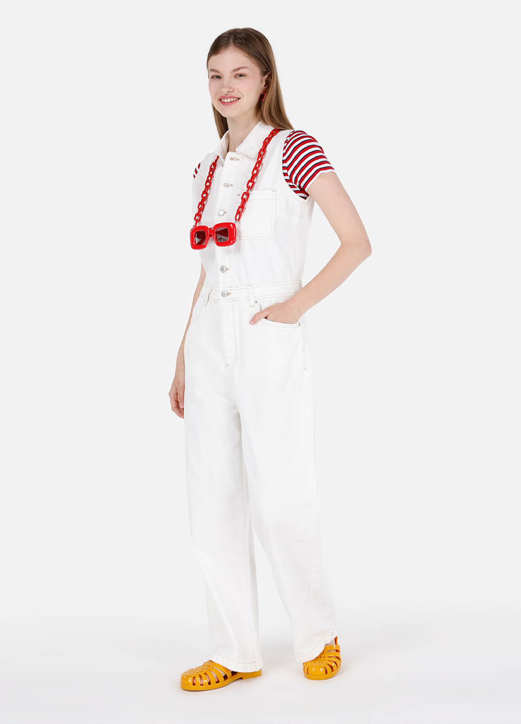 Комбинезон Colin's комбинезон-брюки однотонный белый денил хлопок, джинс