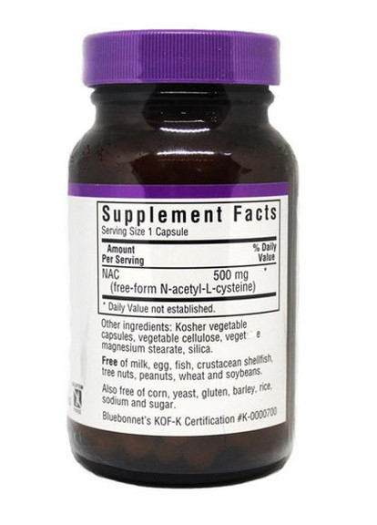 NAC (N-Ацетил-L-Цистеин) 500 mg 60 Caps Bluebonnet Nutrition (256379995)