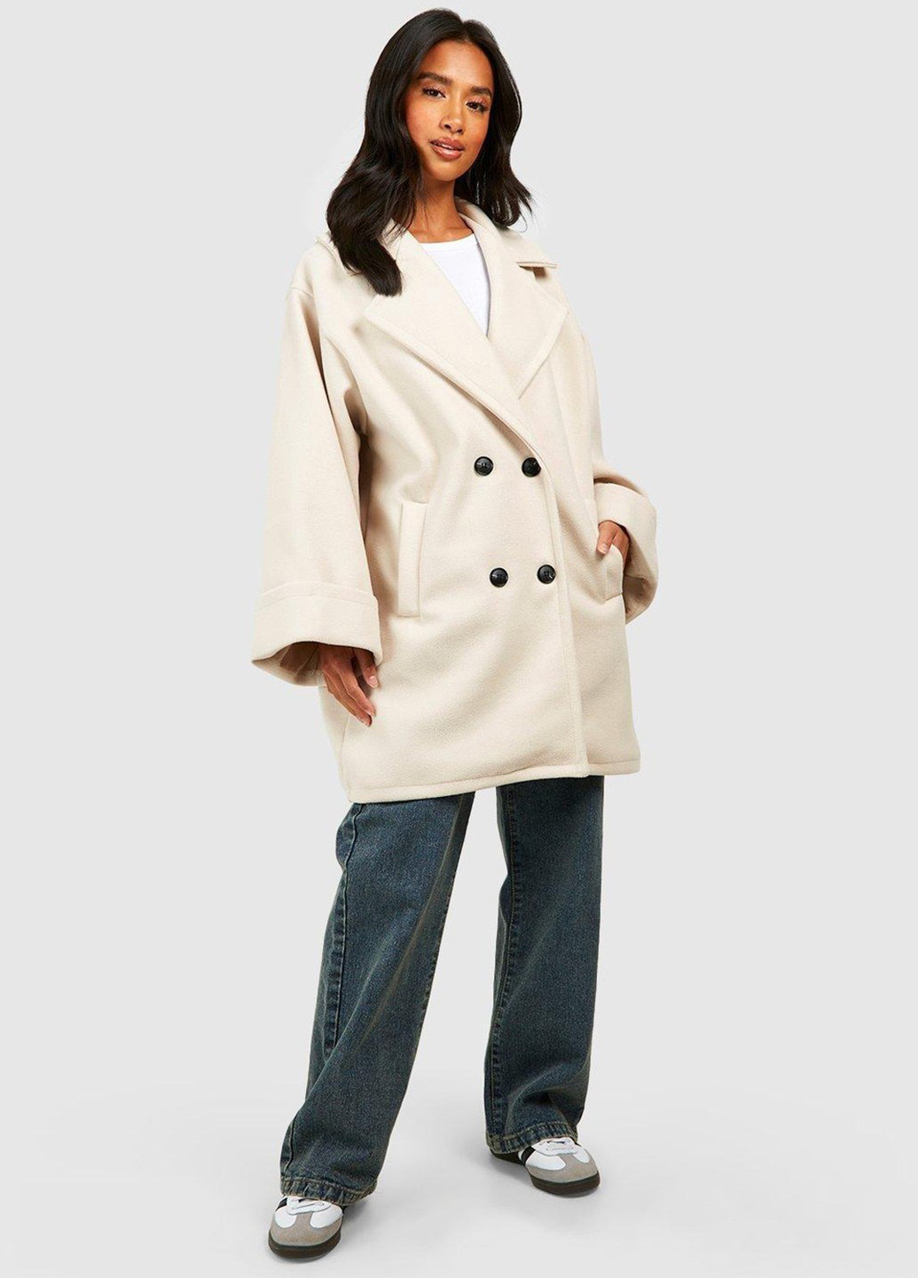 Кремове демісезонне Пальто двобортне Boohoo