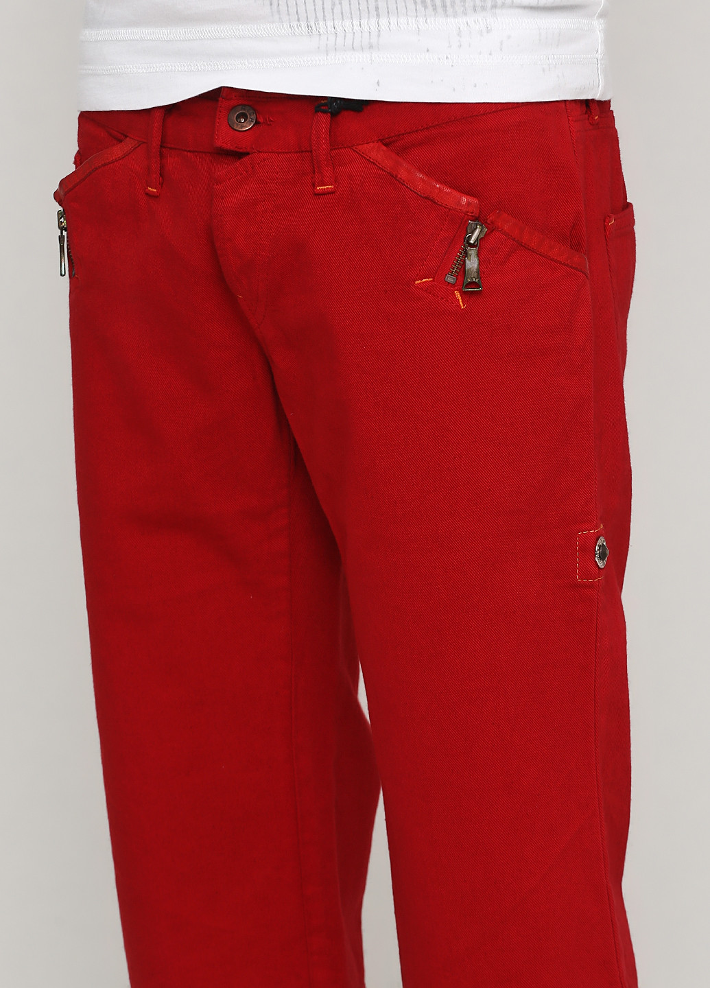 Бриджи John Richmond однотонные красные джинсовые хлопок