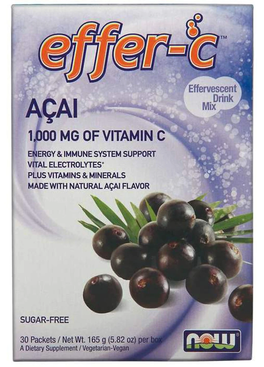 Підтримка імунітету, Effer-C, Acai Berri, NOW, 30 пакетиків (5.82г) Now Foods (255409312)