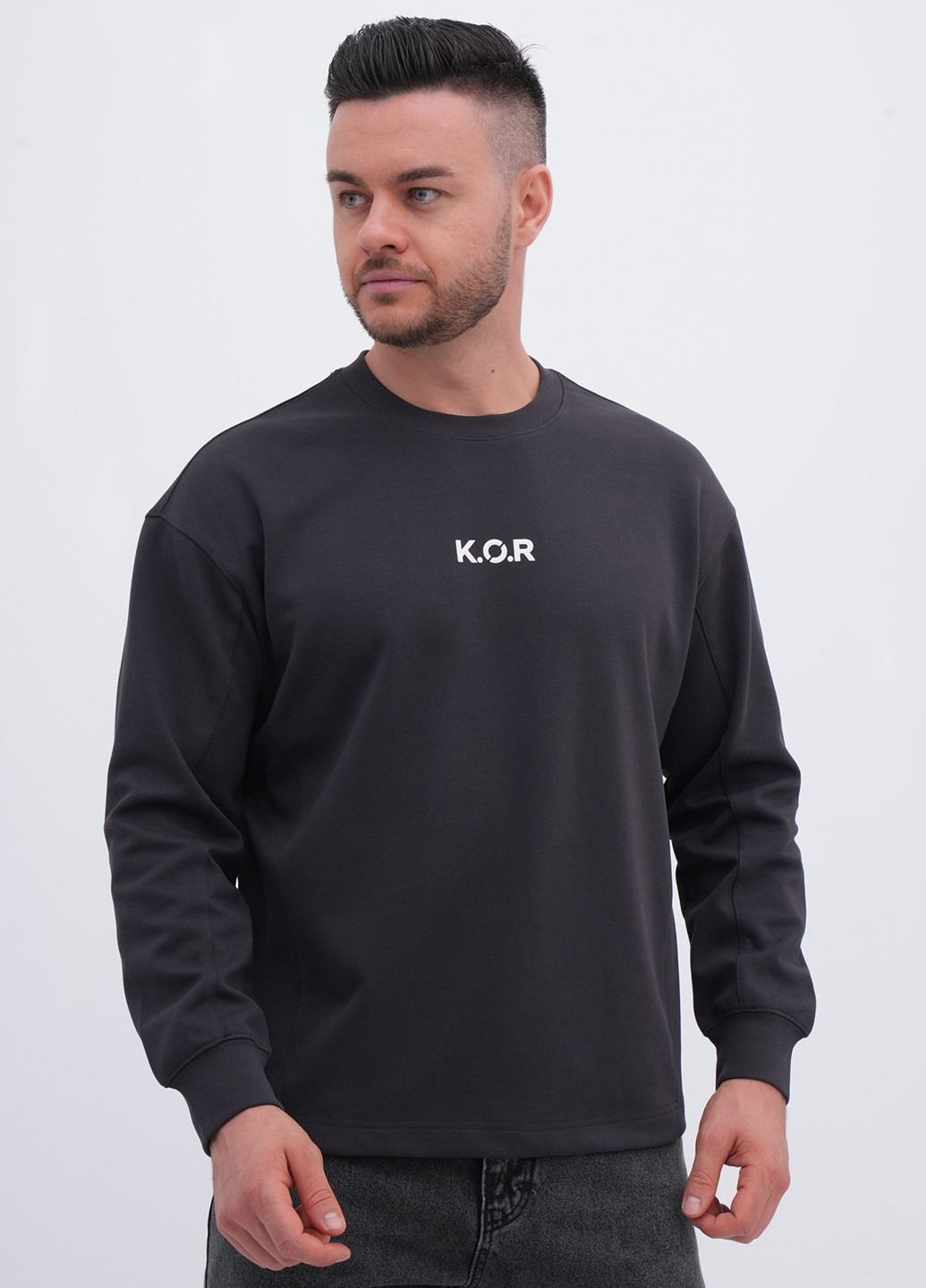 Темно-серый свитшот Trend Collection надпись без декора (356776009)