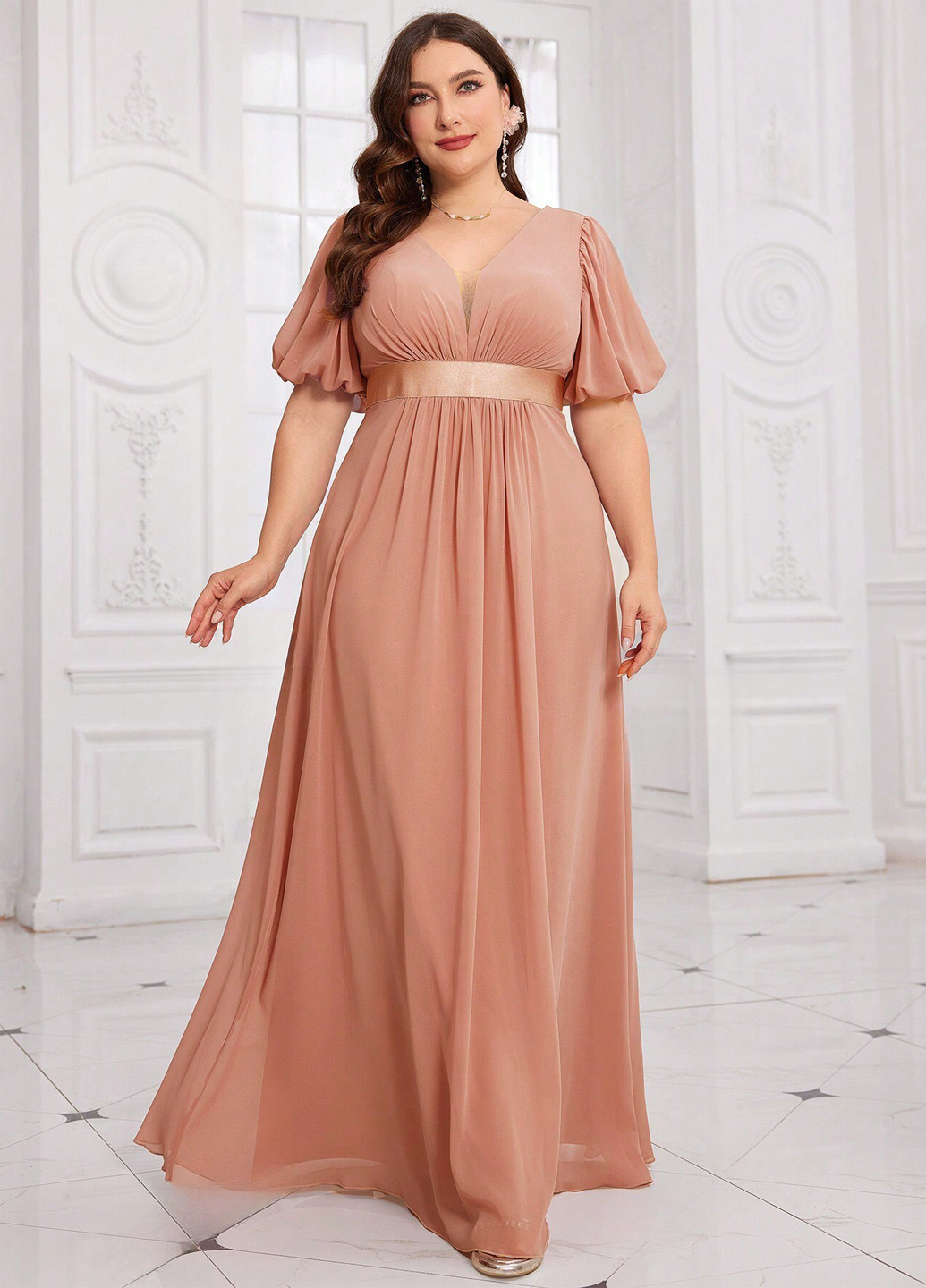 Персикова святковий сукня в стилі армпір SHEIN однотонна