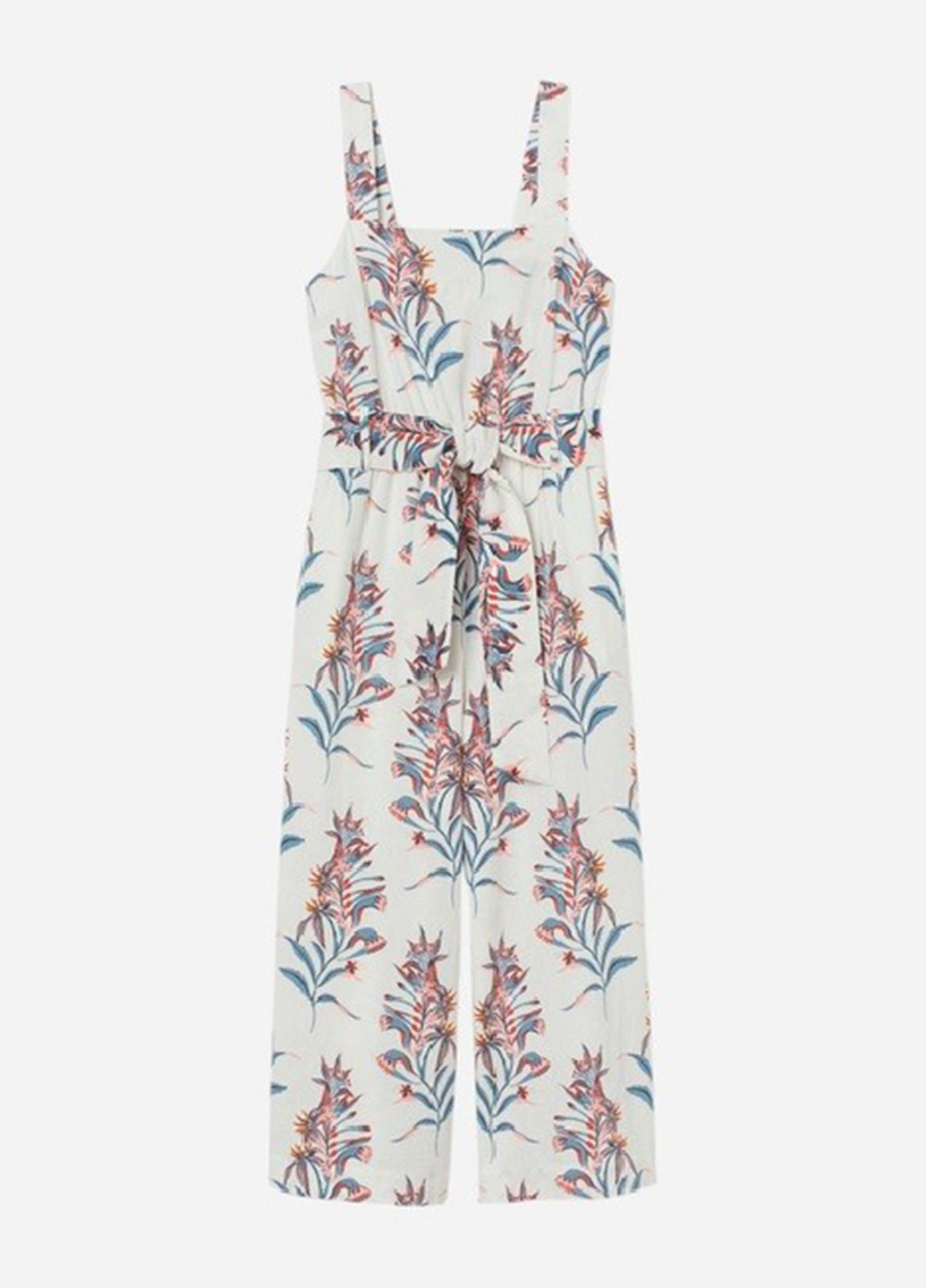 Комбінезон H&M комбінезон-брюки квітковий білий кежуал льон