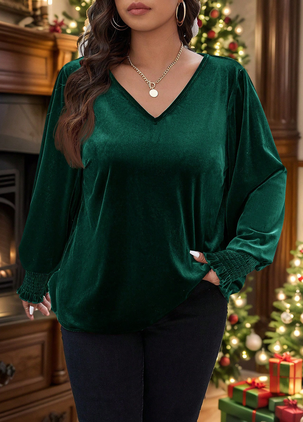 Темно-зелёная блуза SHEIN