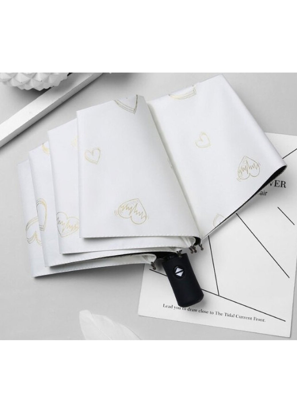 Комбинированный мини-зонт складной белое сердце 7839 95 см Power (254454573)