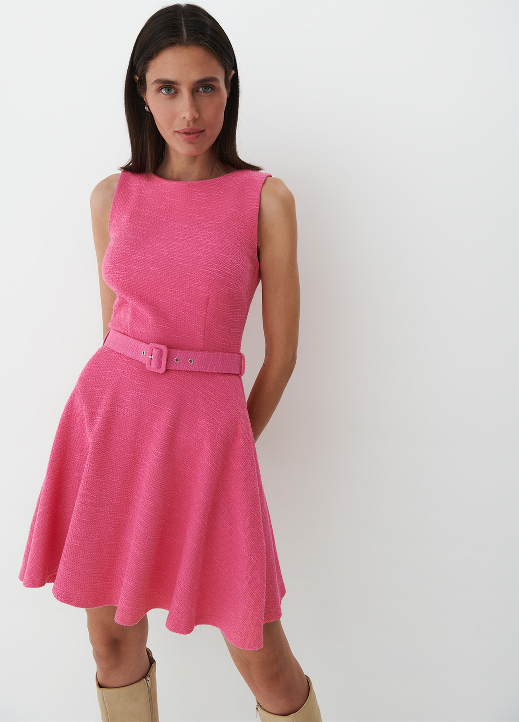 Розовое кэжуал платье клеш Mohito меланжевое