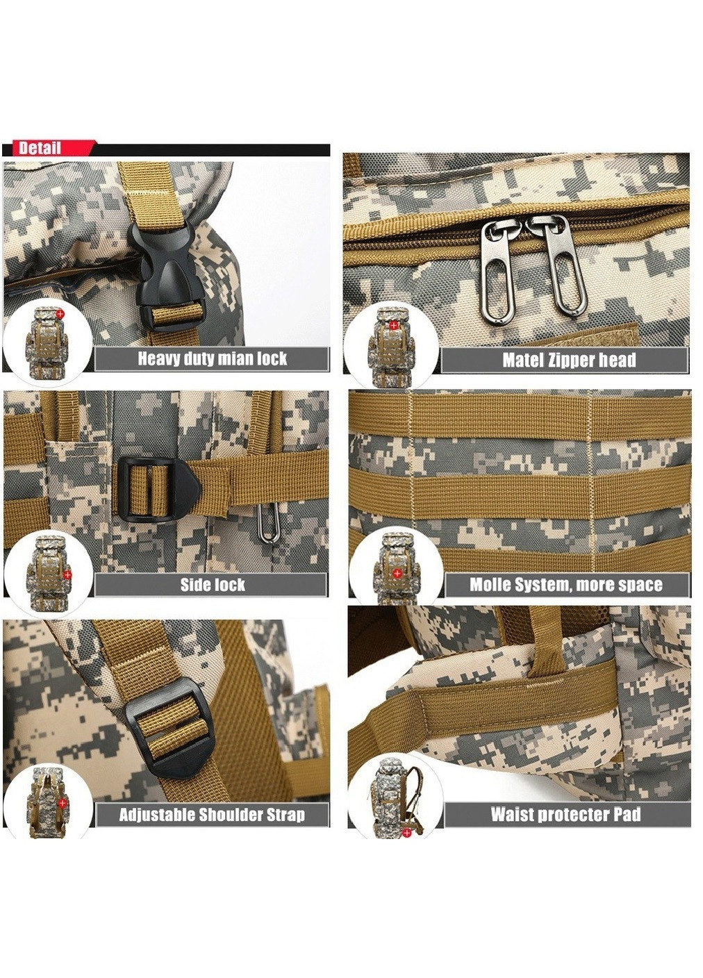 Рюкзак великий тактичний туристичний похідний для подорожей альпінізму кемпінгу 15х33х59 см (473290-Prob) Камуфляж хакі Unbranded (254303748)