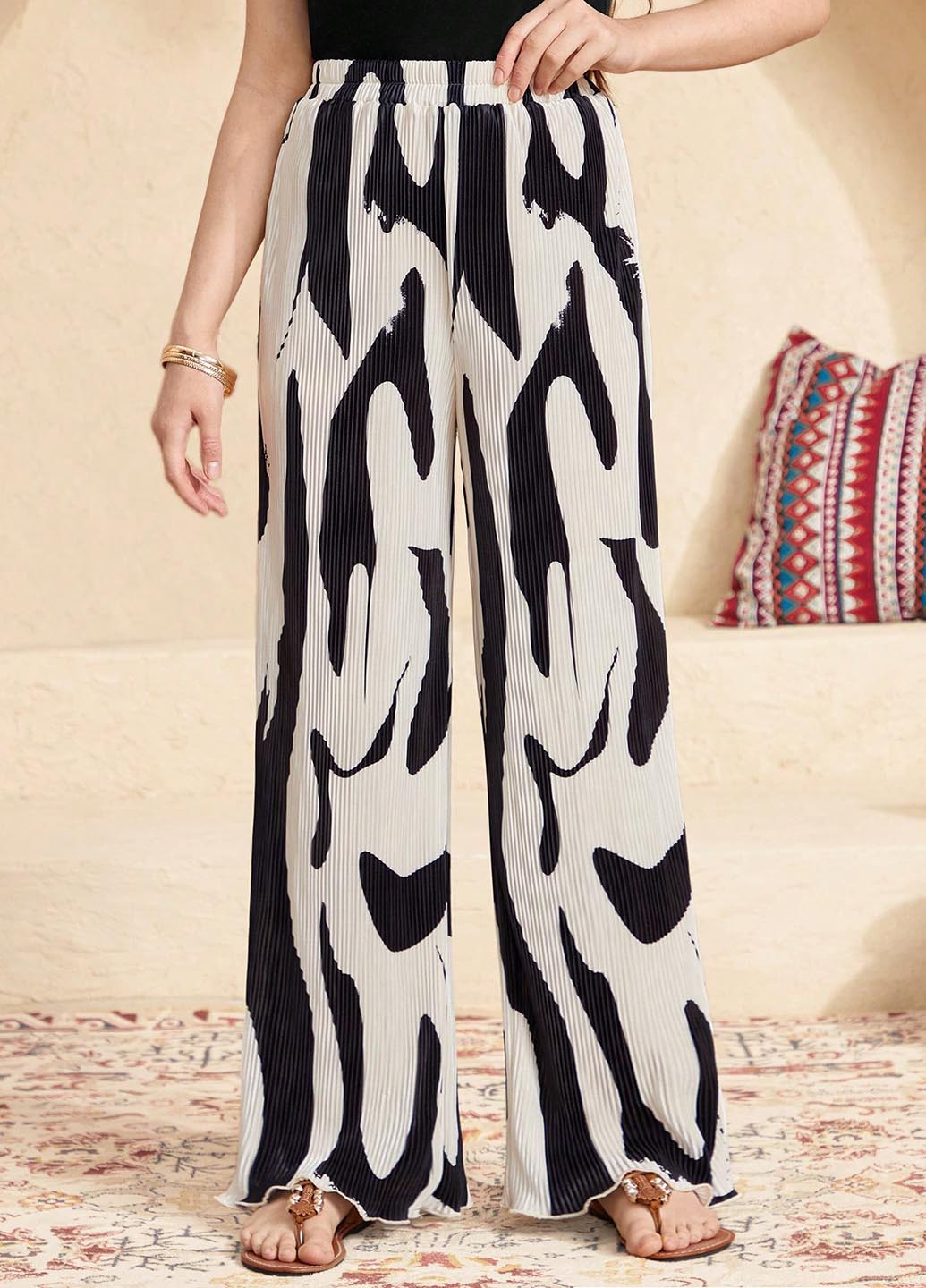 Черно-белые кэжуал демисезонные прямые брюки SHEIN