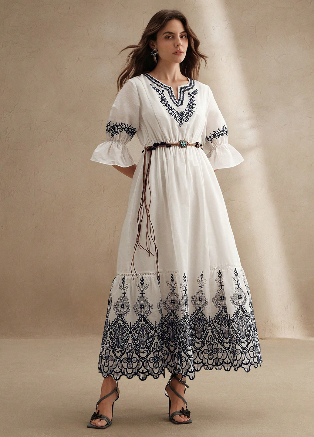 Білий святковий сукня кльош SHEIN з малюнком