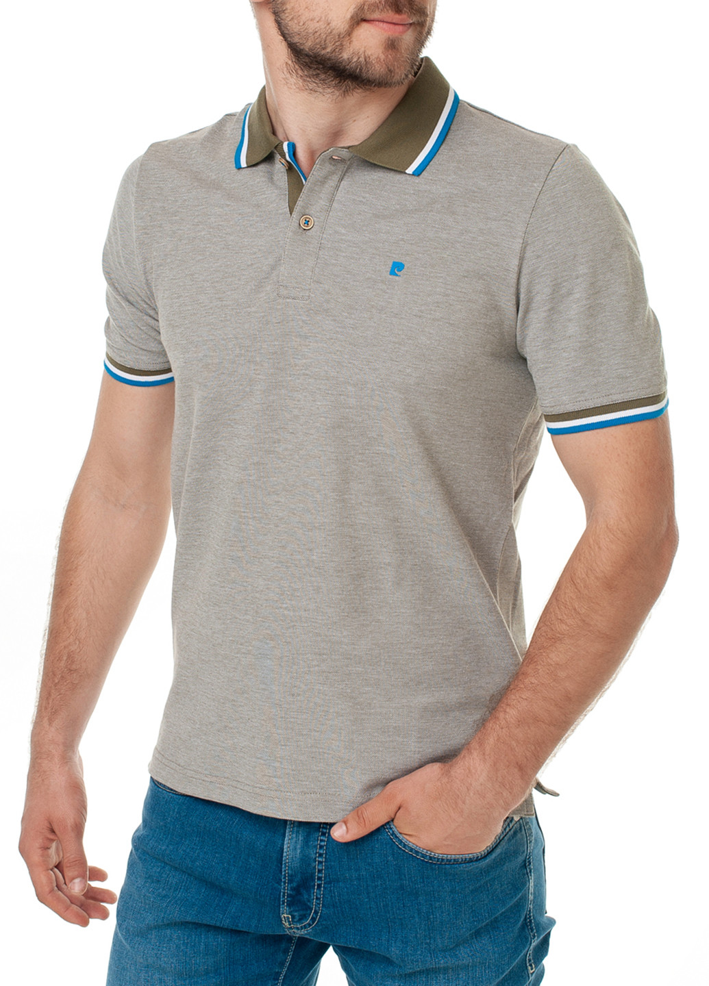 Оливковая (хаки) футболка-поло для мужчин Pierre Cardin однотонная