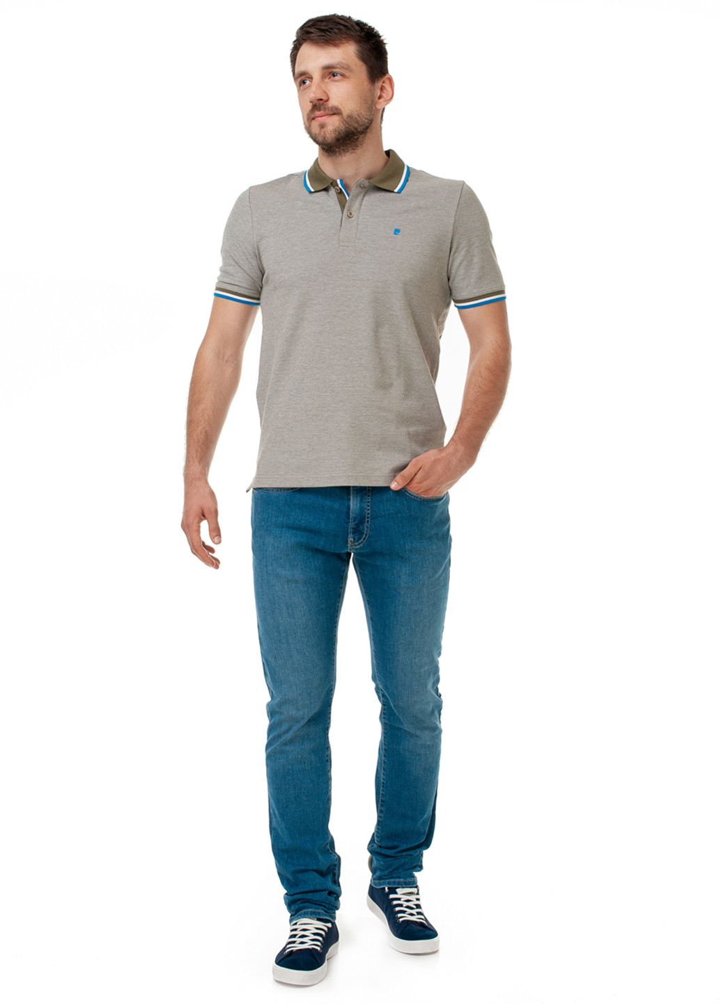 Оливковая (хаки) футболка-поло для мужчин Pierre Cardin однотонная
