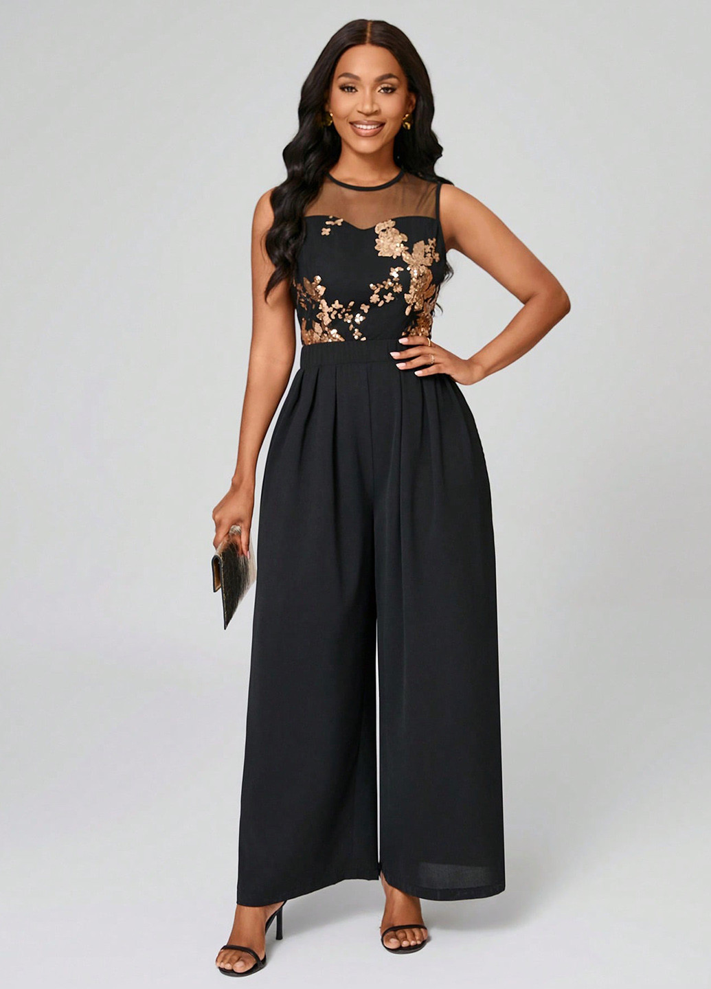 Комбинезон SHEIN комбинезон-брюки однотонный чёрный кэжуал полиэстер