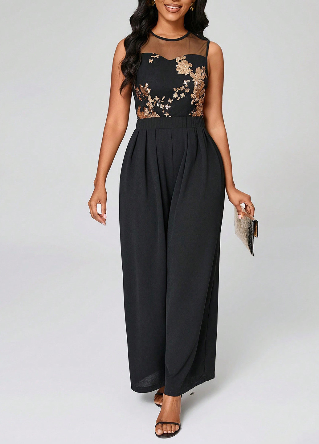 Комбинезон SHEIN комбинезон-брюки однотонный чёрный кэжуал полиэстер