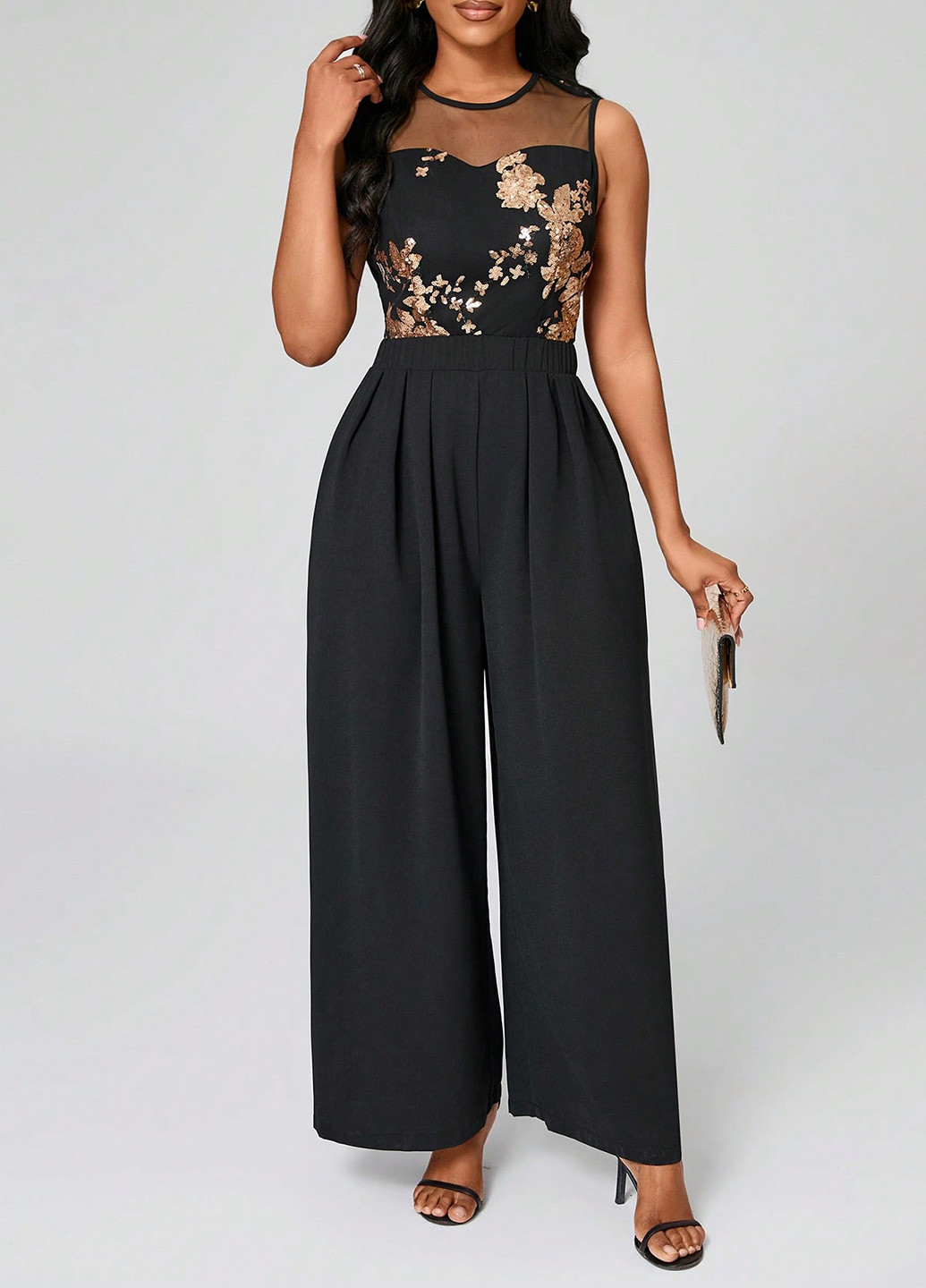 Комбинезон SHEIN комбинезон-брюки однотонный чёрный кэжуал полиэстер