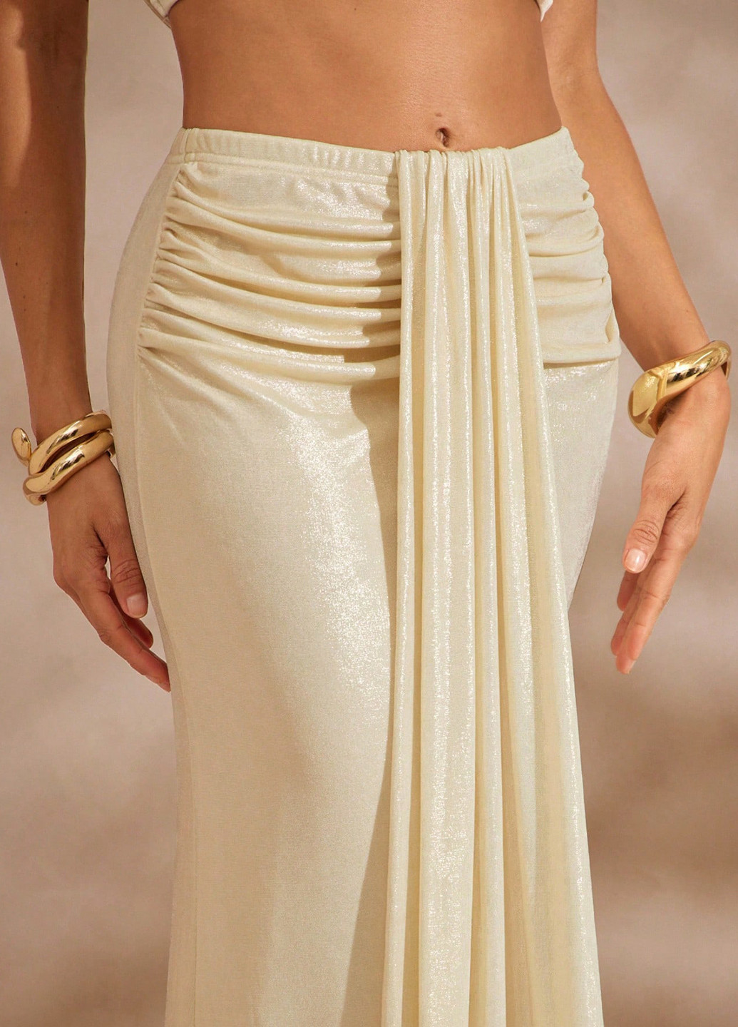 Кремовая вечерний однотонная юбка SHEIN годе