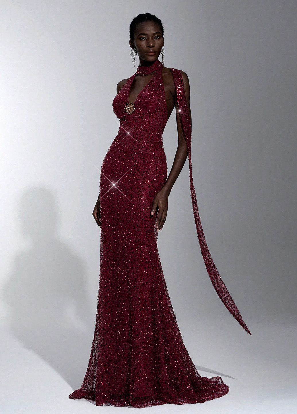 Красное праздничный, вечернее платье годе, со шлейфом SHEIN однотонное