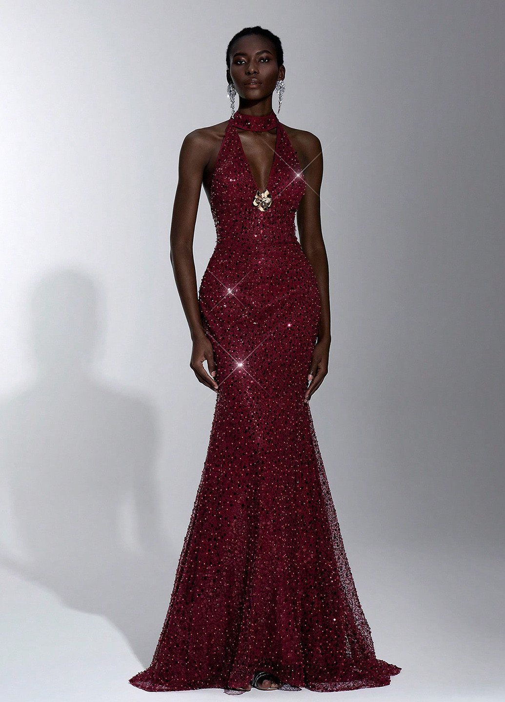 Красное праздничный, вечернее платье годе, со шлейфом SHEIN однотонное