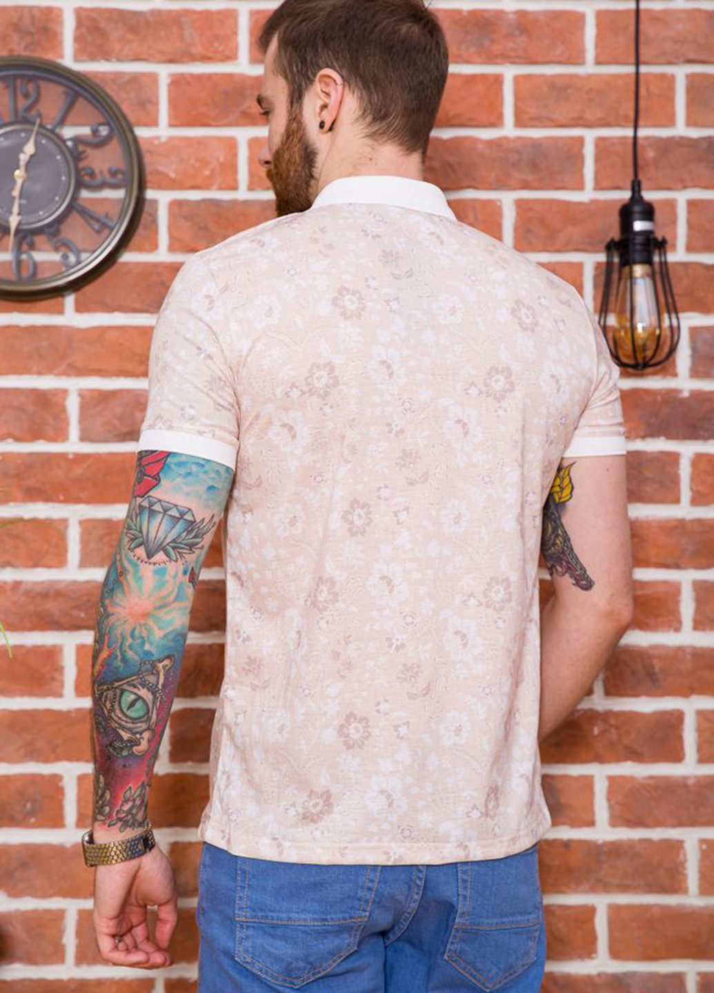 Бежевая футболка-поло для мужчин Ager с цветочным принтом