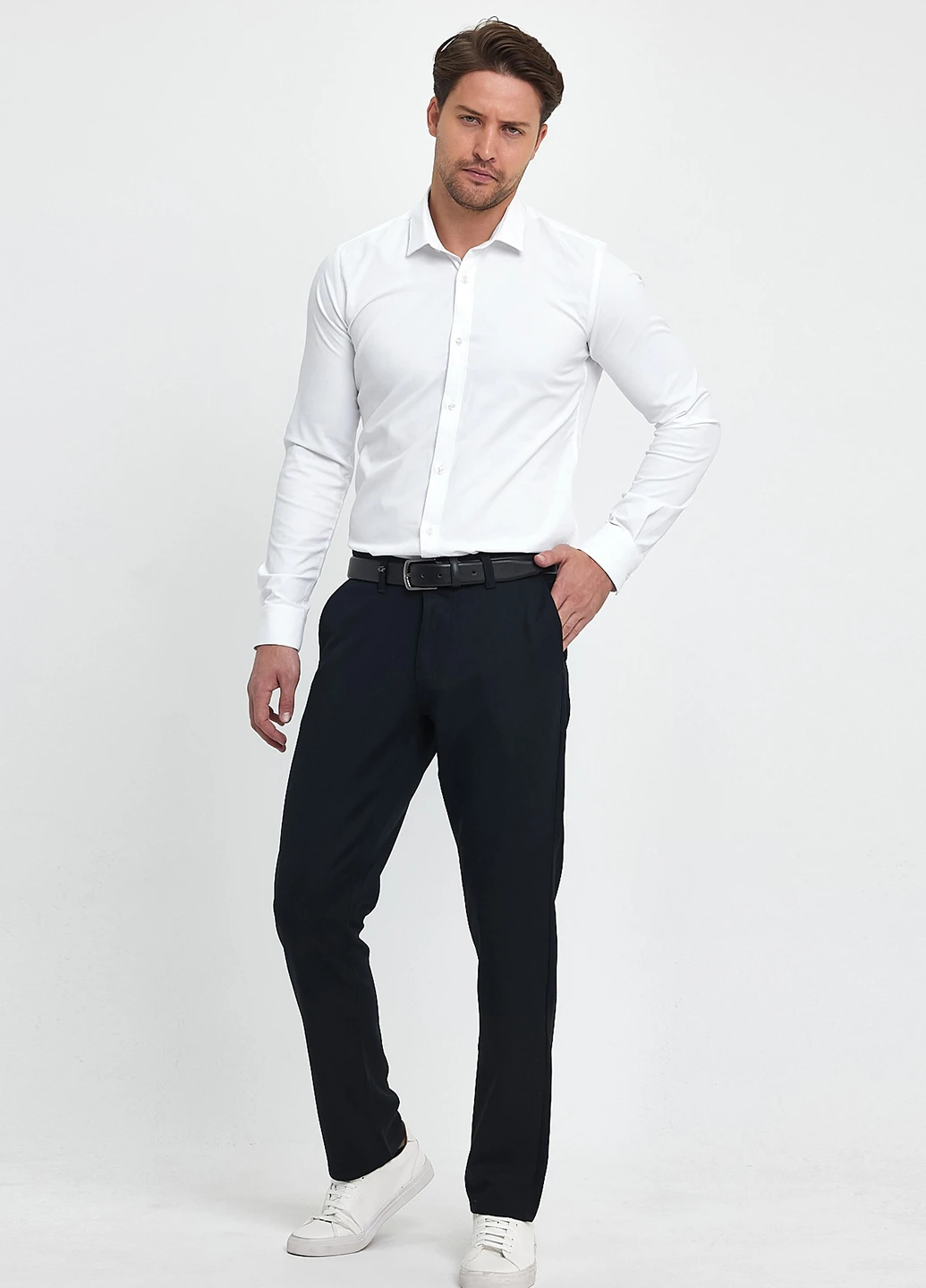 Темно-синие кэжуал демисезонные зауженные, классические брюки Trend Collection