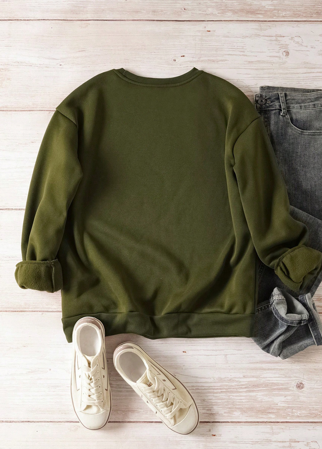 Хаки свитшот SHEIN новогодний без декора (353322745)