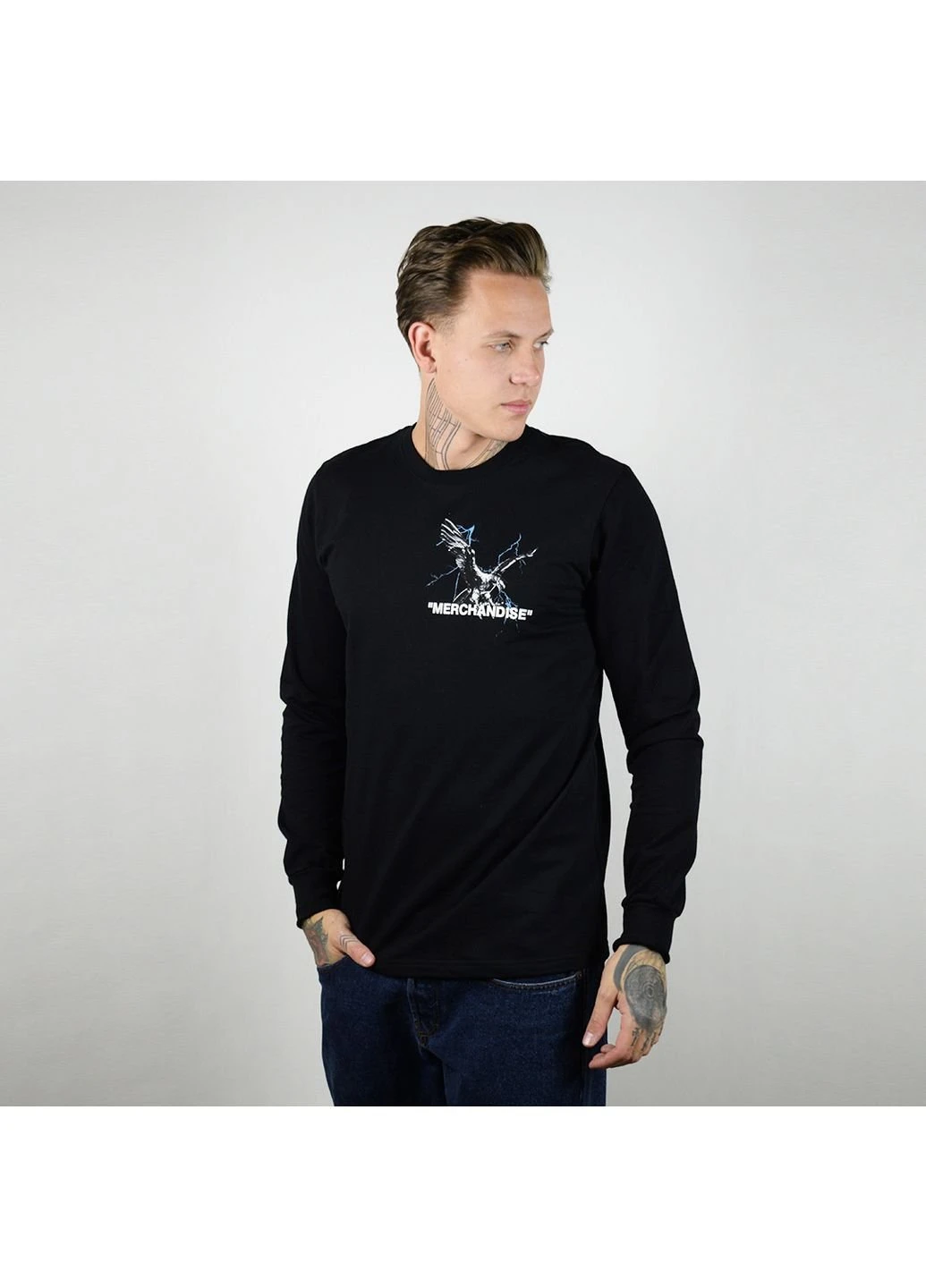 Бежевый свитшот мужской merchandise, черный Power (253391883)