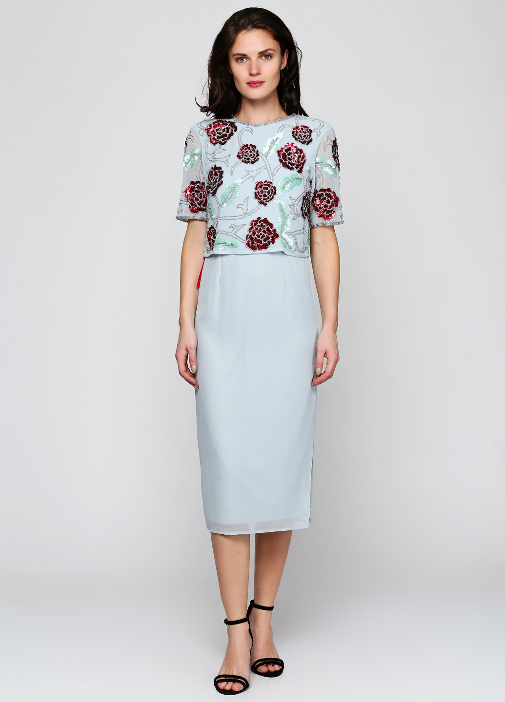 Светло-серое кэжуал платье Frock and Frill с цветочным принтом