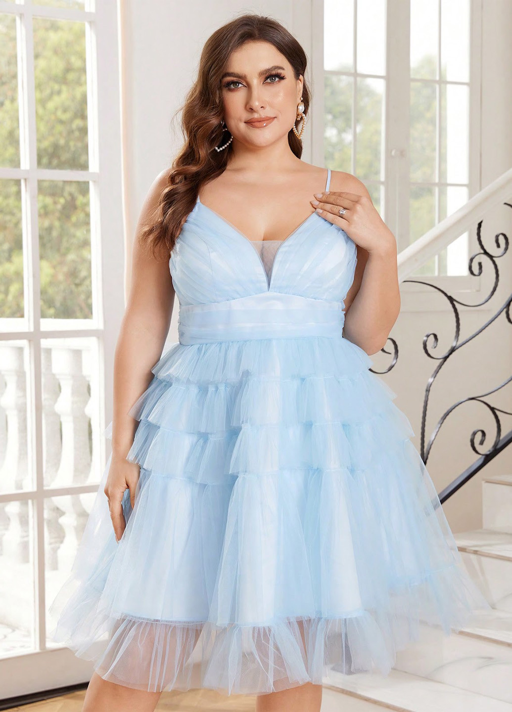 Блакитна святковий, коктейльна сукня з пишною спідницею SHEIN однотонна