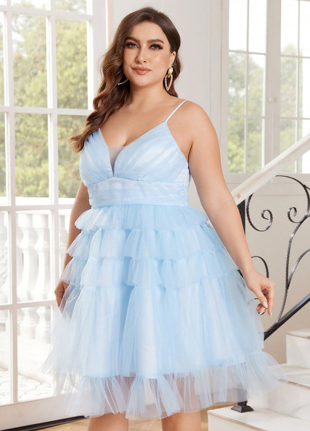 Блакитна святковий, коктейльна сукня з пишною спідницею SHEIN однотонна