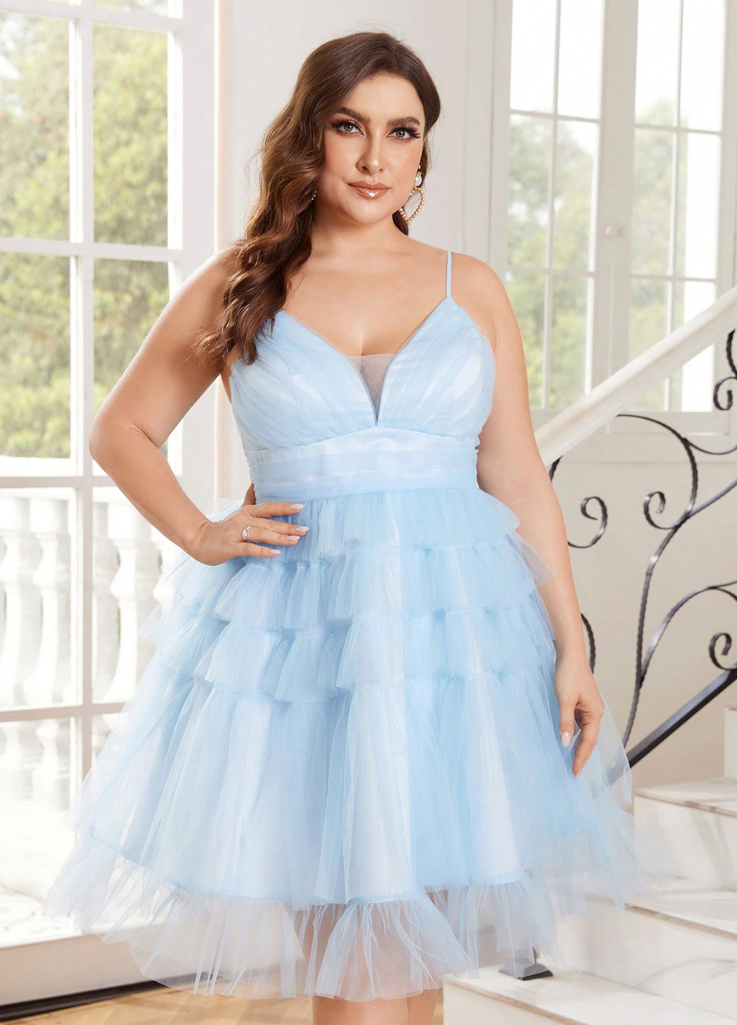 Блакитна святковий, коктейльна сукня з пишною спідницею SHEIN однотонна