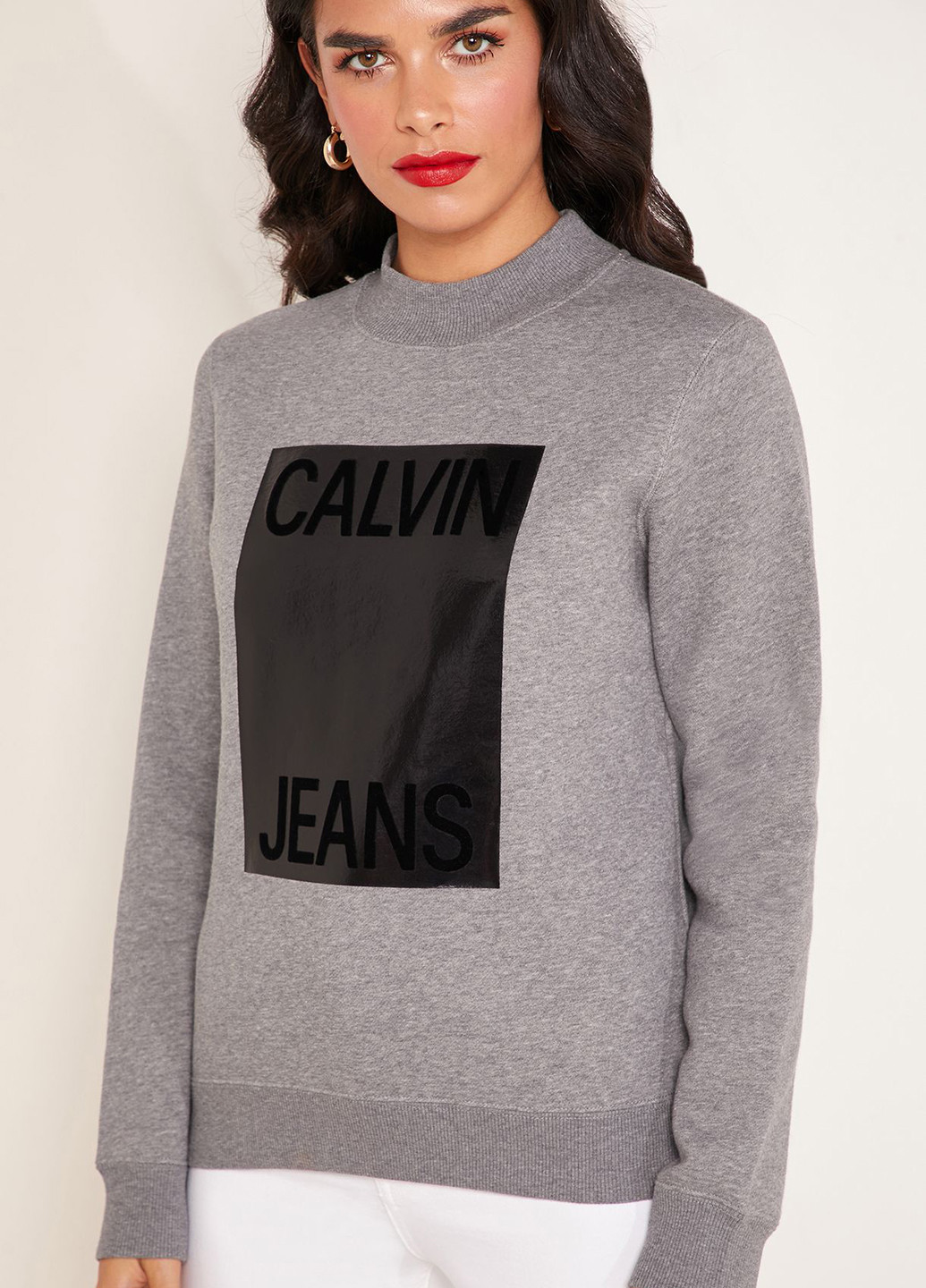 Calvin Klein свитшот меланж серый кэжуал хлопок, трикотаж