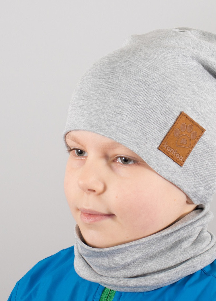 Детская шапка с хомутом КАНТА "Лапка" размер 48-52 серый (OC-999) Канта (222439486)