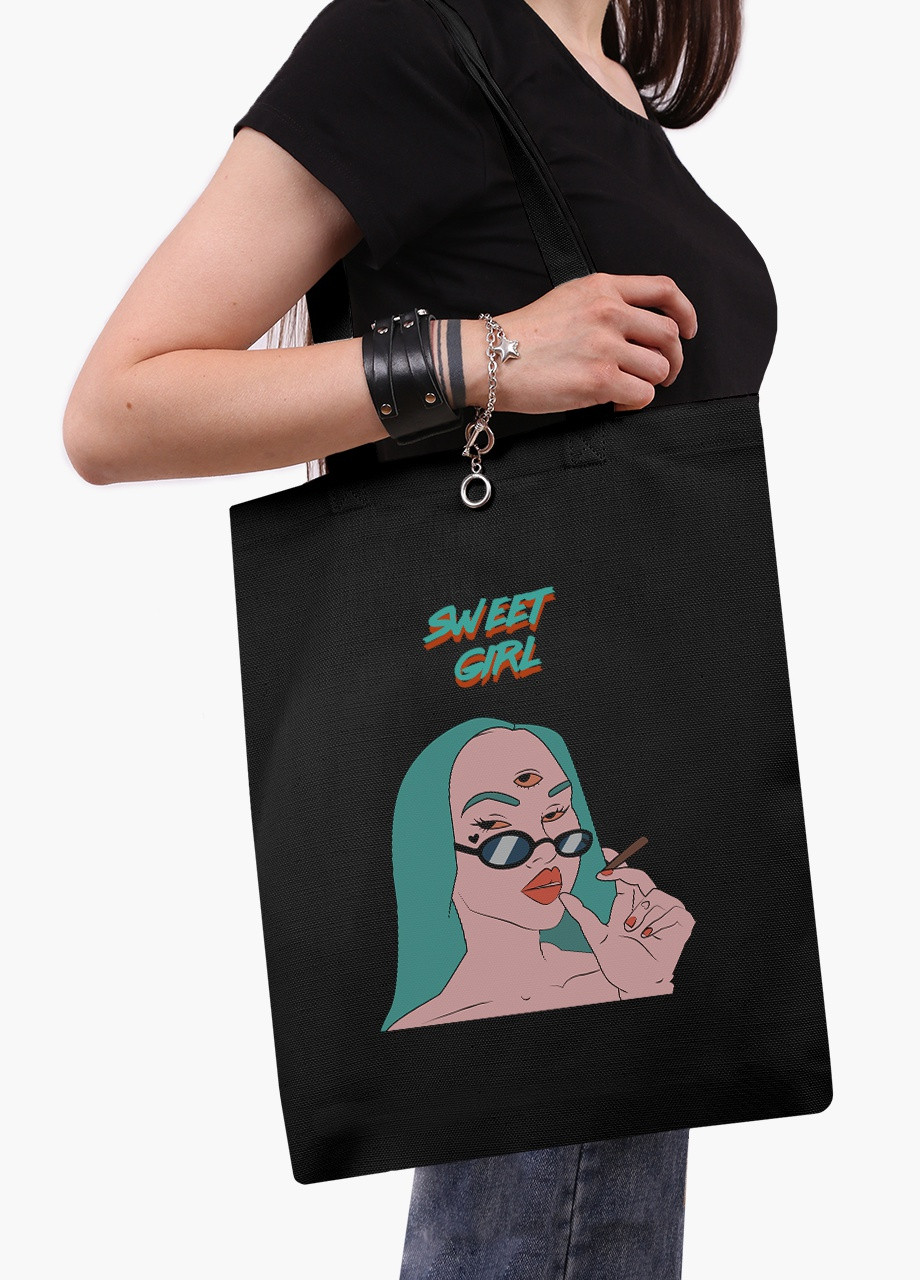 Еко сумка шоппер черная Милая девушка Диджитал Арт (Sweet girl Digital art) (9227-1638-BK) MobiPrint (236391105)