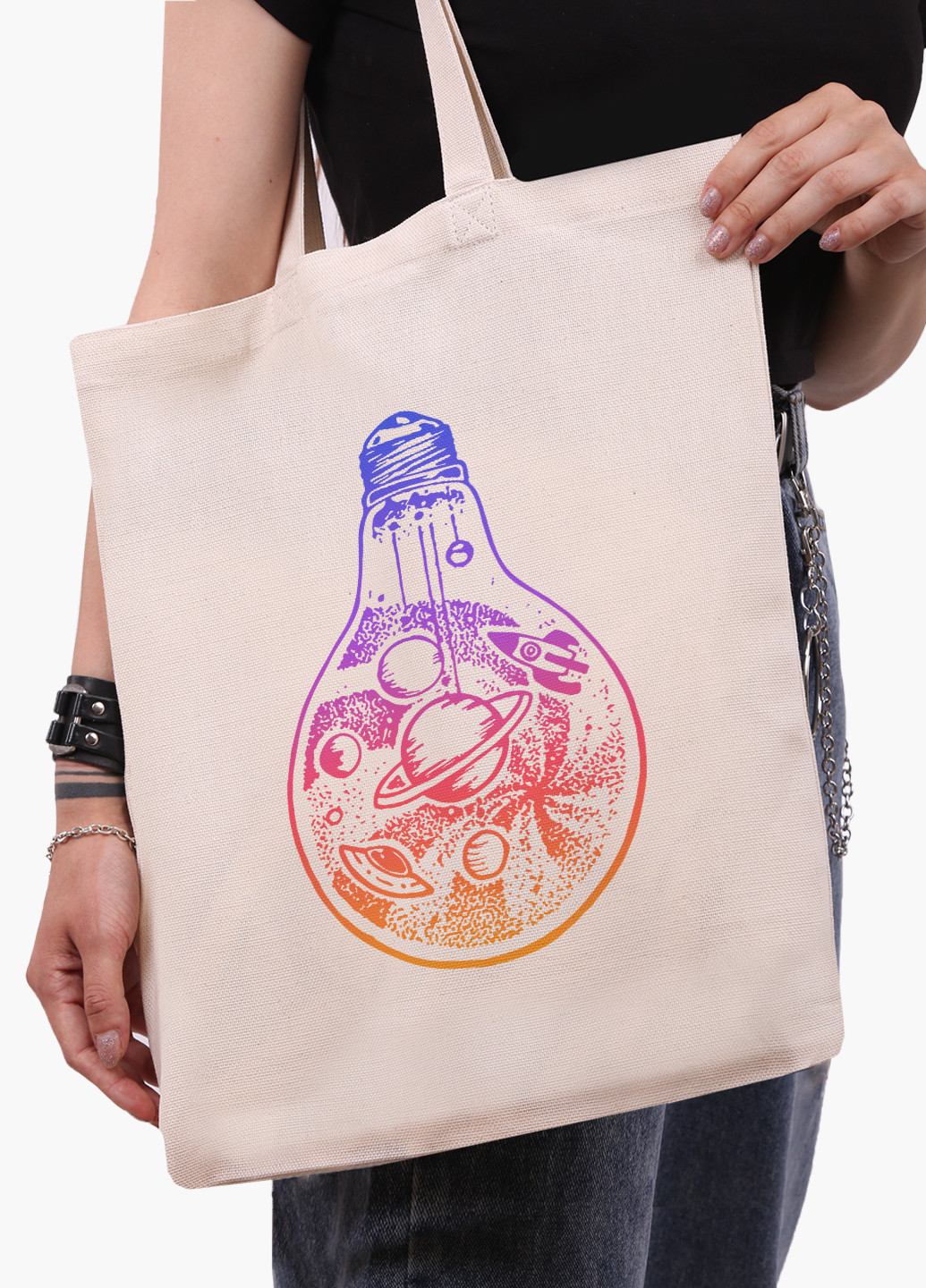 Еко сумка шоппер біла Планети в лампочці (Planets in a light bulb) (9227-2839-WT-1) Еко сумка шоппер біла 41*35 см MobiPrint (221683059)