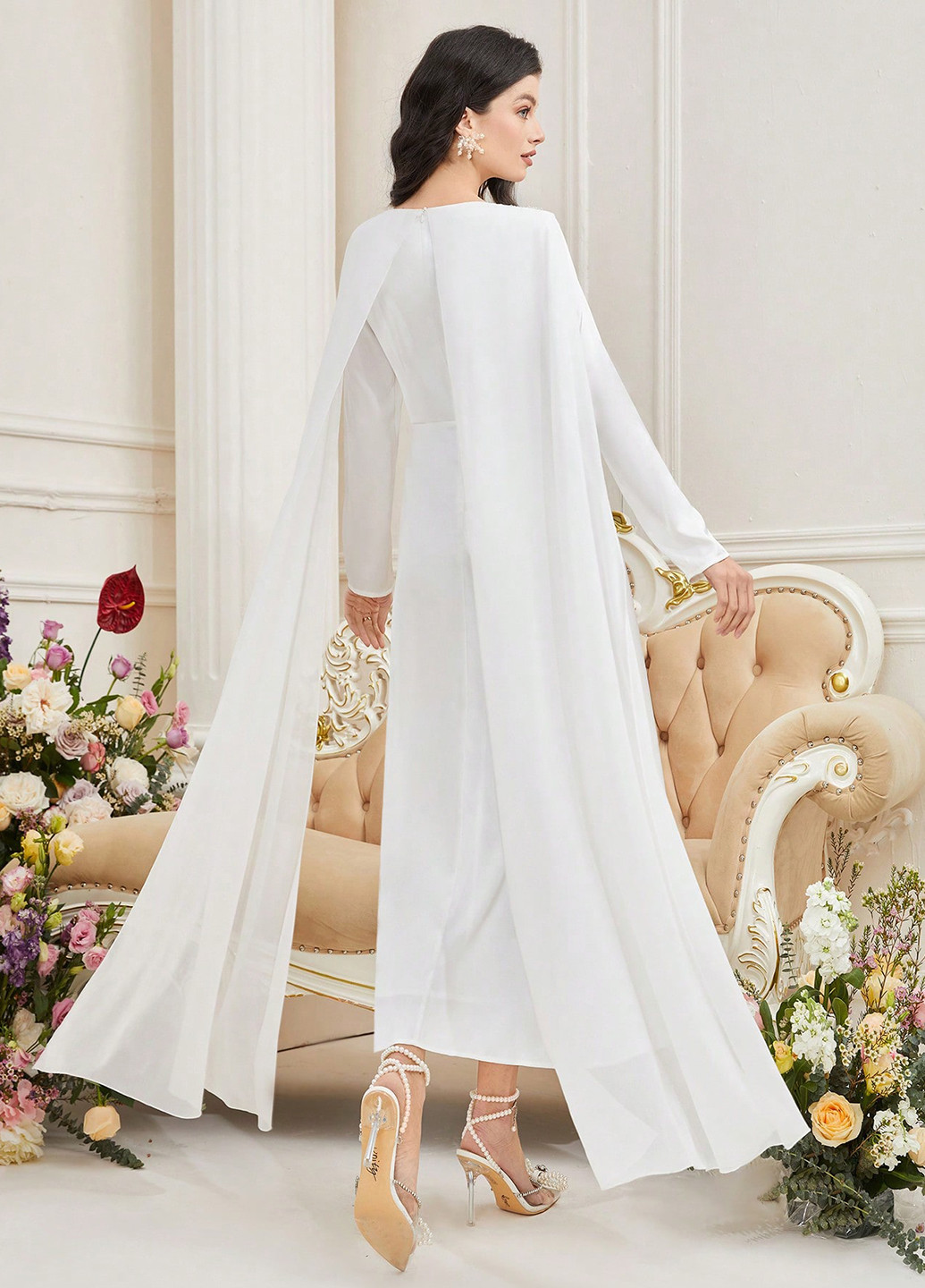 Білий святковий, вечірня сукня сукня-кейп, а-силует SHEIN однотонна