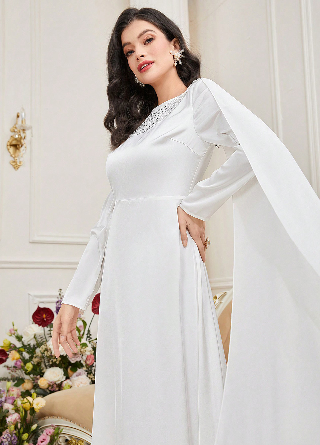 Білий святковий, вечірня сукня сукня-кейп, а-силует SHEIN однотонна